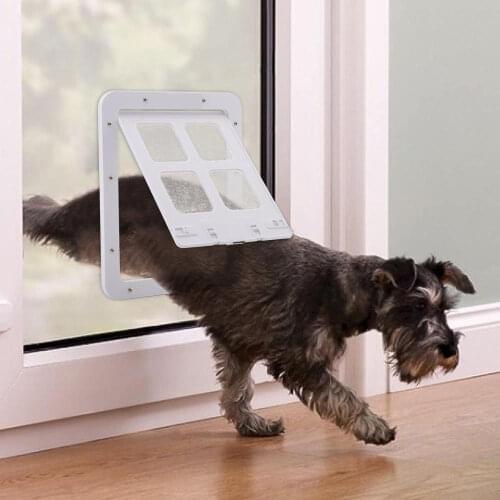 Pet Screen Door Sliding Safety Dogs Cats Door with Magnetic Flap Auto for Exterior Doors Lockable Pet Gate