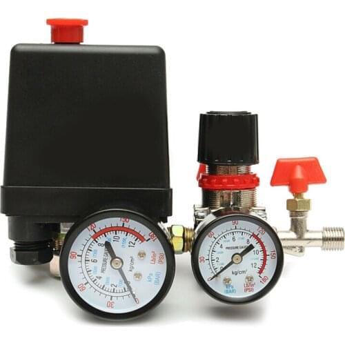 Durable 95-125PSI Air Compressor Pressure Switch Control Valve Manifold Regulator With Pressure Gauge Pneumatic Parts