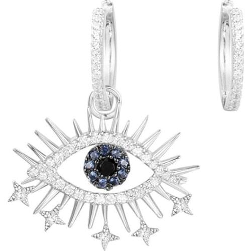 SLJELY Luxury Brand 925 Sterling Silver Asymmetric Pop Lucky Eye Earrings Micro Cubic Zirconia Stones Fine Women Fine Jewelry