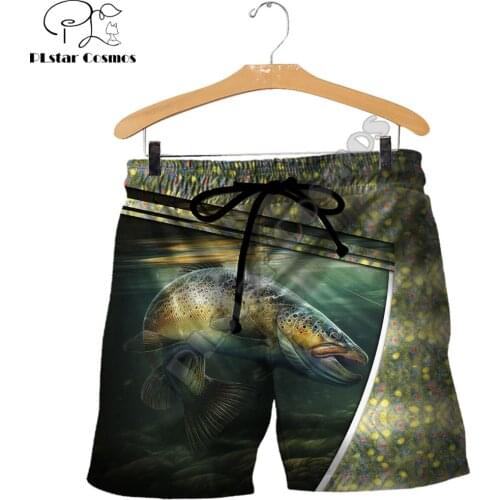 Cool Trout Fishing All Over 3D Printed Mens Shorts Unisex Streetwear Summer Beach Loose Shorts Casual Pants Polyester SDM08