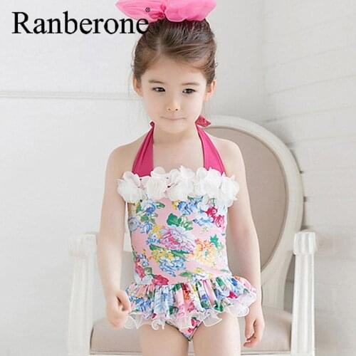 Renberone New Kids Swimsuit Girls One Piece Swimwear Flowers Bodysuit Children Beachwear Sports Swim Suit Bathing Suit May child