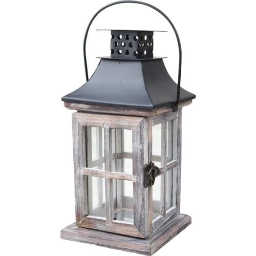 Wedding European Style Handmade Wood Metal Home Hanging With Handle Exquisite Garden Vintage Lantern Candle Holder Gift