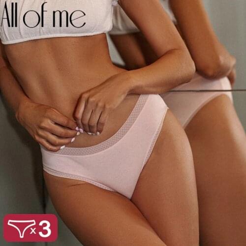 3PCS/Set Mesh Waistband Cotton Panties Womens Briefs Underwear Sexy Lingerie Panties Female Underpants Solid Color Girls Pantys