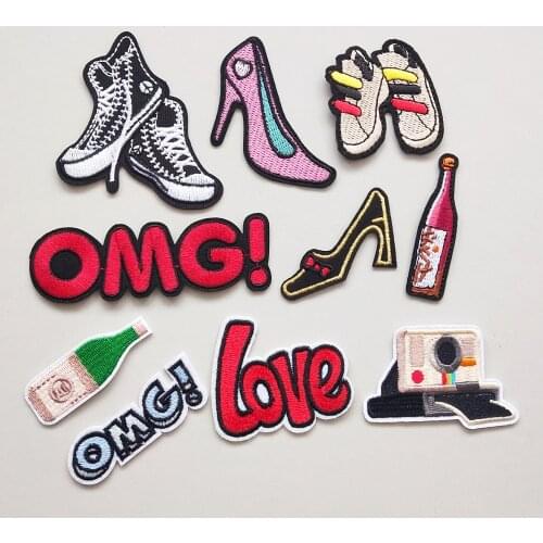 High Heels Embroidery Patch Iron On Patches Embroidered Clothes LOVE Patchs Appliques For Clothing Stickers CX261-270