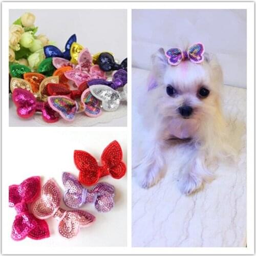Pet Cats Hairpin Grooming Accessories Clips Embroidered glitter sequins bow Sequins bowed hair clips 50pcs/lot