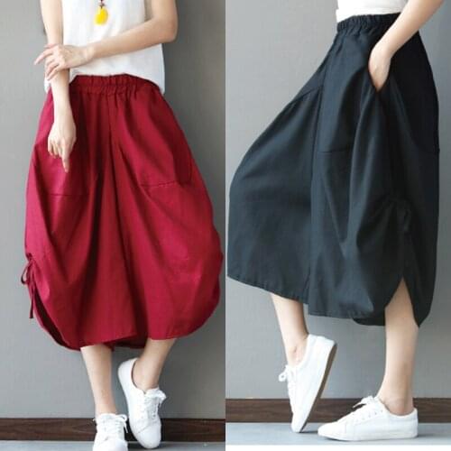 Plus Size Baggy Loose Cotton Linen Pants Women Elastic Waist Wide Leg Streetweat Solid Female Harem Pants Trousers
