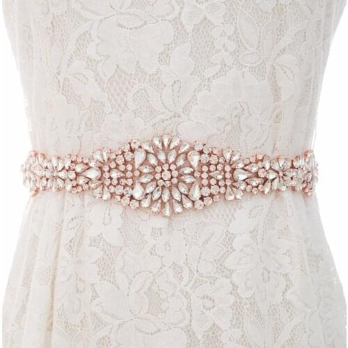 SESTHFAR Rhinestones Bridal Belt Luxury Crystal Wedding Belt Rose Gold Diamond Bridal Sash For Wedding Bridesmaid Dress