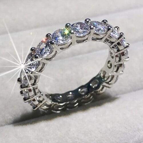 925 SILVER ENGAGEMENT WEDDING Rings FOR WOMEN PAVE SETTING FULL ROUND stone Simulated Diamond ETERNITY BAND RING SET