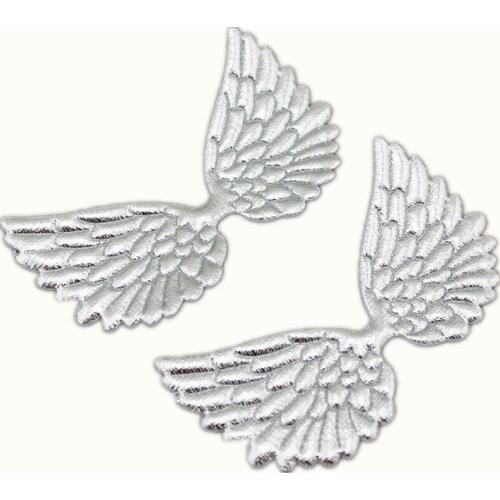 100PCS 10cm Double-sided Metallic Silver Fabric Angel Wing Appliques Embossed Angel Doll Wings for Doll Making, Hair Bow Supply