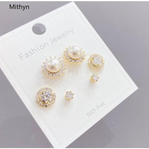 2021 New Design 6 Pcs 14K Gold Plated Simple Style Pearl Stud Earrings Luxury Jewelry Cubic Zircon Earrings