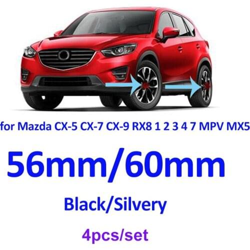4pcs/set 56mm 60mm ABS PVCBlack Silvery for CX-5 CX-7 CX-9 RX8 1 2 3 4 7 MPV MX5 Auto Car Emblem Wheel Center Hub Rims Caps