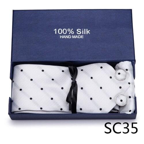 65 Colors Nice Handmade High Quality 7.5 cm Tie Pocket Squares Cufflink Set Necktie Box Man Wedding Accessories lovers day