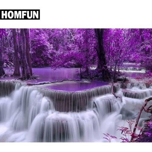 HOMFUN Full Square/Round Drill 5D DIY Diamond Painting "Purple forest waterfall" Embroidery Cross Stitch 5D Home Decor Gift