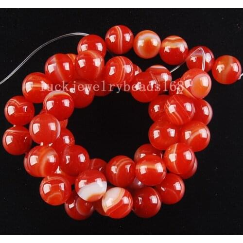 Free Shipping Fashion Jewelry 8mm Red Stipes Carnelian Round Loose Beads FG6511