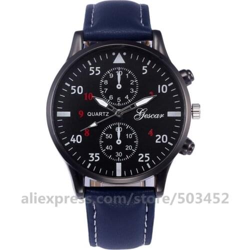 100pcs/lot Gescar 8379 Watches Roman Numerals Scale Two Eye Watch Strap PU Belt Watch for men Gifts Fashion Style Watches