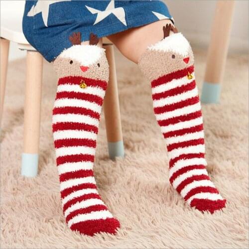 Baby winter socks anti-slip kids childrens knee high sock with 3D ear baby leg warmers cotton Christmas socks for newborn