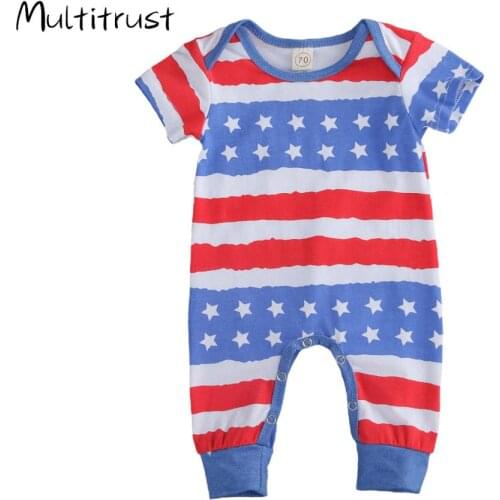 Independence Day Infant Baby Boy Girls Clothes Letter Print Sleeveless Short Sleeve Romper Size 0-18M