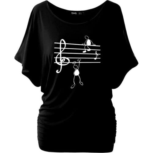 Music Notes Funny Printed T Shirt Women Summer Animal Short Batwing Sleeve Tshirts Harajuku T-Shirt Girl Casual Tops t shirt