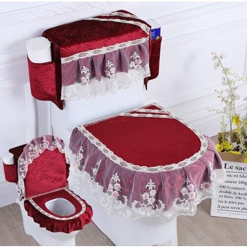 Fyjafon 3pcs Toilet Seat Cover with storage bag Toilet Overcoat Bathroom Decor Washable Toilet Seat Cover High Quality Red Blue