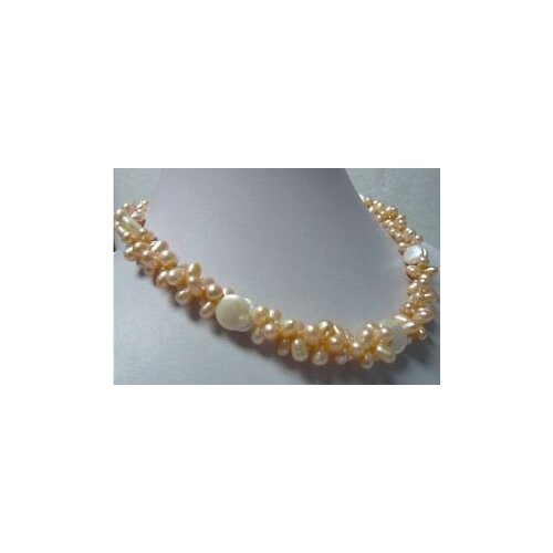 Individual 2 Rows Pink Pearl White Button Pearl Necklace