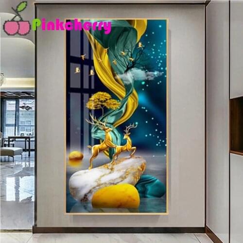 Warm color line golden deer Diamond Painting for Living Room Decor Large Diy Diamond Embroidery Modern minimalist wall art k623
