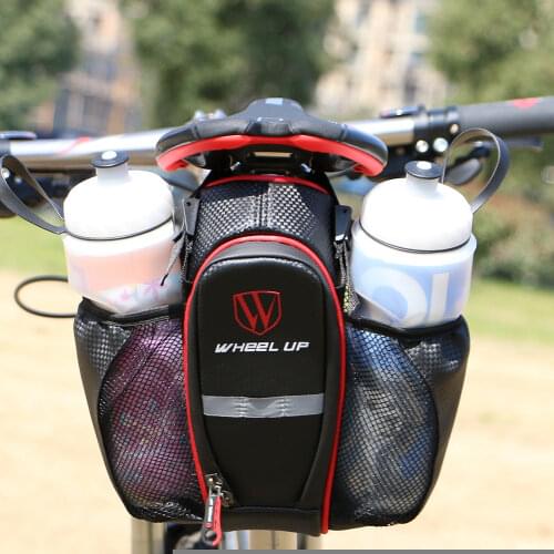 WHEEL UP Bicycle Saddle Bag Holders Bike Seat Bag with Double Water Bottle Pouch Bike Tube Rear Tail Seatpost Storage Bags