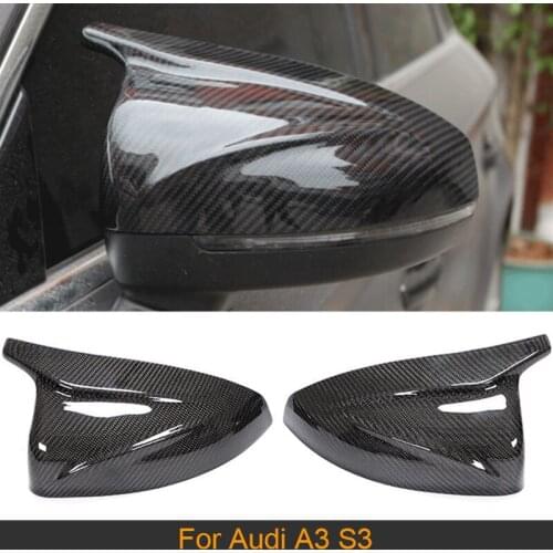 Carbon Fiber Rearview Mirror Covers Caps for Audi A3 S3 2014 - 2020 Car Side Mirror Caps Covers Replacement Gloss Black ABS