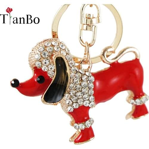 Lovely Fashion Rhinestone Pet Dog Keychain New Key Chain Car Key Ring sliver Plated Ornaments Pendant Woman Handbag