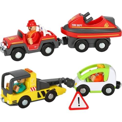 Multi-functional Simulation Trailer and Lifeboat Toy Remote Control Car Toy for Kids Compatible with Wooden Track