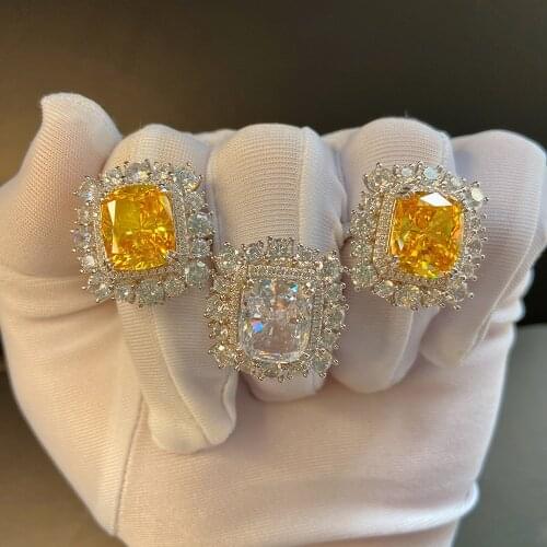 Top Fashion simple hot ladies Water drop yellow ring Top Big CZ zircon quality large zircon wedding lasting color ring jewelry