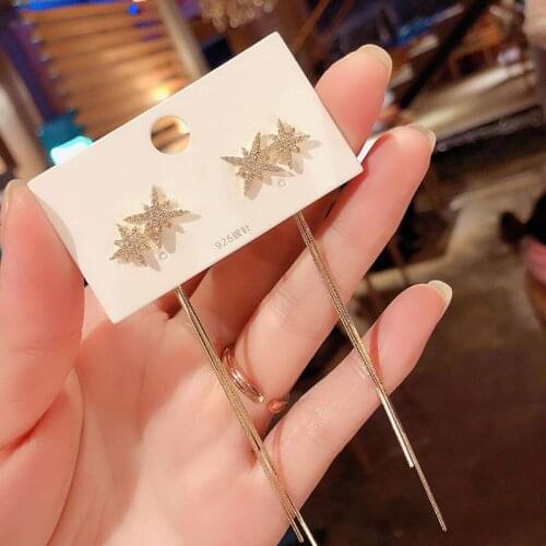 Fashion European And American Style Exaggerated Long Tassel Dangle Earrings Luxurious Rhinestone Star Earrings For Women Girls
