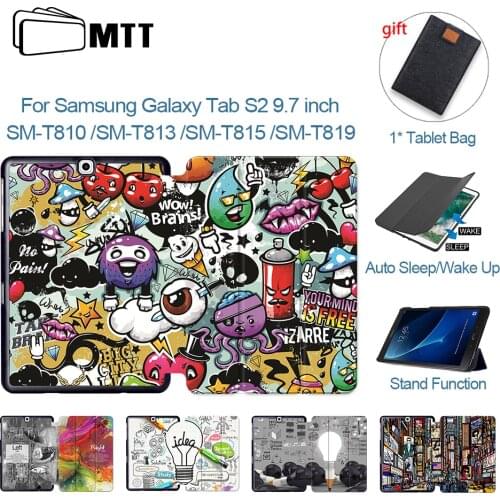 MTT Cartoon Case For Samsung Galaxy S2 9.7 inch SM-T810 SM-T815 PU Leather Magnetic Flip Fold Tablet Case fundas T813 T815 T819