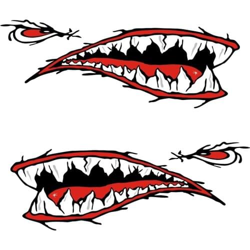 Set of 2 Pieces Cool Sharp Shark Teeth Vinyl Decals for Fishing Boat Kayak Canoe