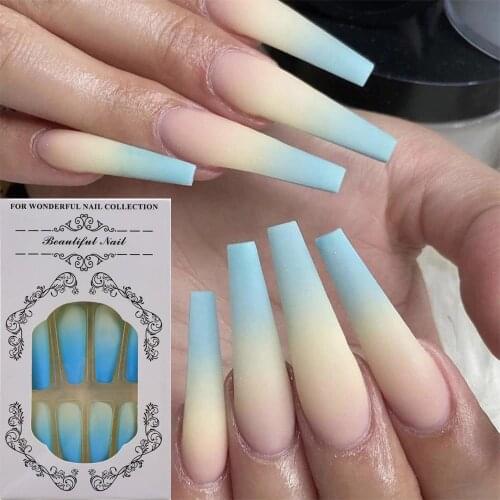 New Gradient Style Matte Full Coverage Long Ballet False Nail Tips 2020 Trend Nail Art French Manicure Tools Dropshipping 24Pcs