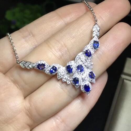 Natural blue sapphire gem triangle Flower water drop Pendant necklace S925 silver Natural gemstone necklace women party jewelery