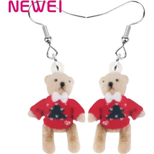 Newei Acrylic Sweet Toy Bear Doll Earrings Long Lovely Animal Dangle Drop Jewelry Gift For Women Kids Girls Birthday Accessories