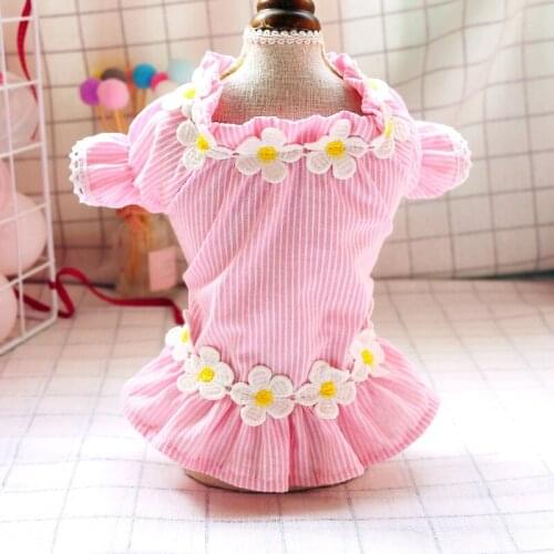 Dog Clothes Teddy Schnauzer Pomeranian Chihuahua Bichon Frise Dog Cute Pet Clothes Comfortable And Casual Striped Flower Skirt