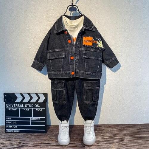 Autumn Sportswear Boy Clothes Set Girls Clothing Set Baby Suit Outwear Denim Coats Jackets Girls+Boys Jeans Pants 2pc Suit 2-8Y