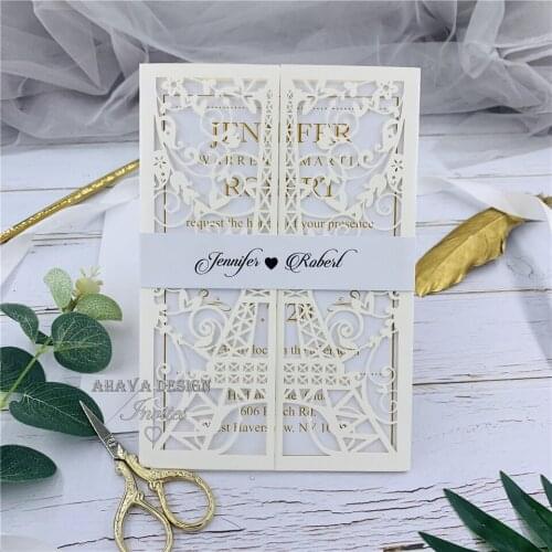 Laser Cut Ivory Paris Quinceanera Invite, Tower invitation For Wedding, 15th Birthday, Sweet16