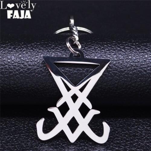 Sigil Church of Satan Stainless Steel Keychain Seal of Lucifer LaVey Hidden Devil Pendant Key Jewelry llaveros mujer K641S03