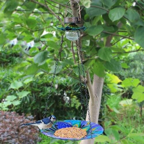 Solar Bird Feeder Tray for Outside Hanging Bird Seed Feeder Solar Led Light Outdoor Garden Yard Decor Waterproof