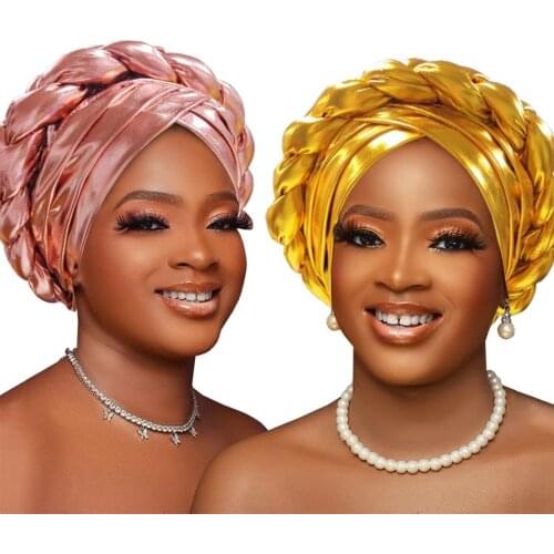 2021 African Braid Turbans For Women Auto Gele Headties Nigerian Female Turban Caps Cross Ready To Wear Head Wraps Bonnet