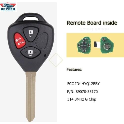 KEYECU Replacement Remote Key Fob 3 Button for Toyota 4Runner Yaris 2010-2016 HYQ12BBY - G Chip, PN:89070- 35170