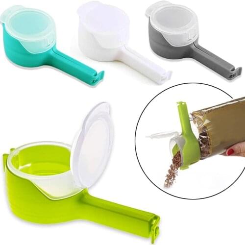 1pcs Food Storage Bag Sealing Clips Plastic Cap Sealer Clip With Pour Spouts Snack Candy Storage Fresh Clamp Kitchen Organizer