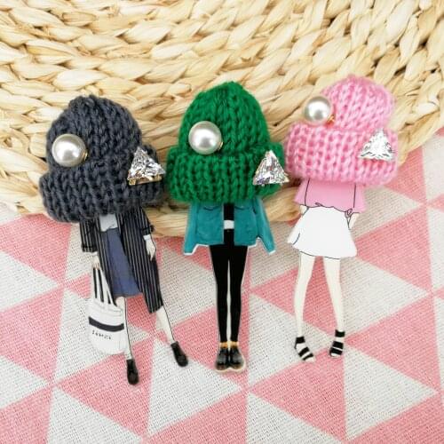 Fashion Brooch Pins for Woman Brooches Girls Crystal Cartoon Models Acrylic Brooches Kawaii Pompom Clothing Jewelry Accessories