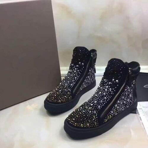 Winter Platform Flat Shoes Woman Metal Decor Ankle Boots For Women Rhinestone Round Toe Ladies Shoes Double zipper Botas Mujer
