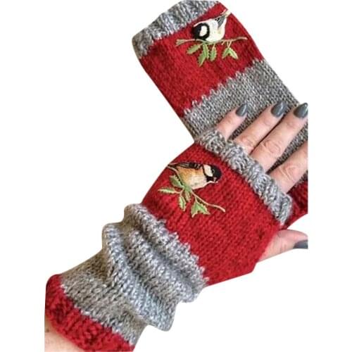 Women Winter Knit Gloves Thermal Warm Velvet Embroidere Outdoor Glove High Elasticity Patchwork Fingerless High Quality Перчатки