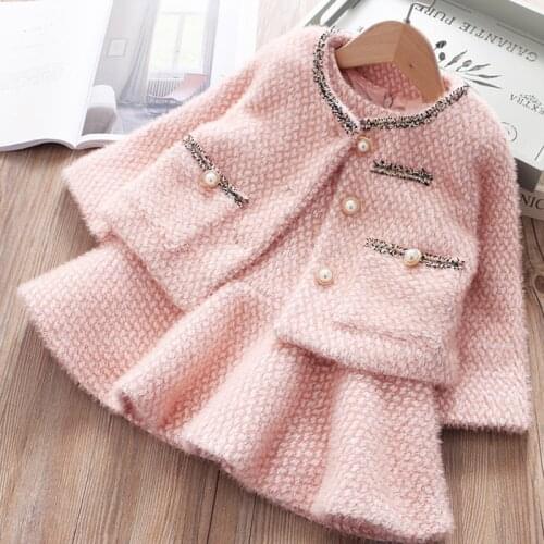 Girl Winter Suits 2020 Kids Warm Clothes Child Princess Dress+Coat 2 Piece Sets 1-3-6Years Baby Outfits for Kids Girls Clothes