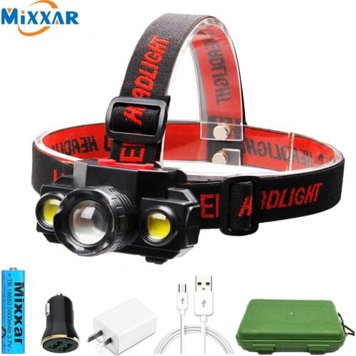 ZK20 Portable T6 COB Headlamps 4 Modes 18650 Head Flashlight USB Rechargeable Handband Lights Zoomable Mini Fishing Headlights