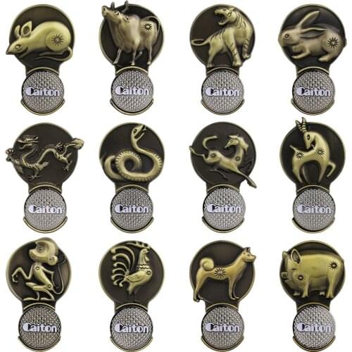 Zodiac Golf Ball Mark w Golf Hat Clip Golf Marker Magnet Golf Clips Rat Cattle Tiger Rabbit Dragon Snake Horse Piggy Copper